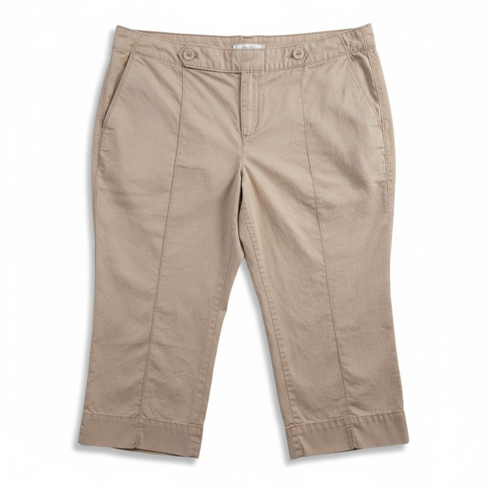 Ann Taylor LOFT‎ Pants Womens 12P Khaki Beige Cotton Twill Capri Beach Coastal